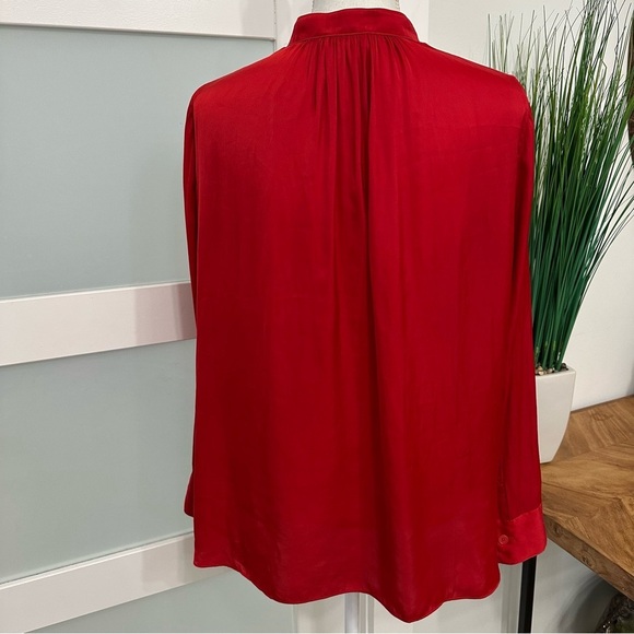 Zadig & Voltaire Tink Satin V-Neck Long Sleeve Blouse SZ Large Red Designer READ - Picture 9 of 9